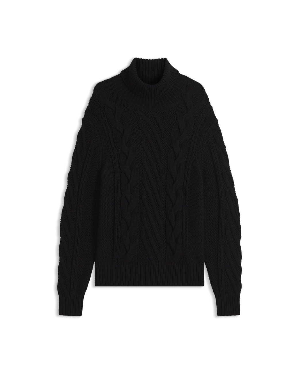 HUGO Black Oversized-Fit Rollneck Sweater With Cable Knit for men