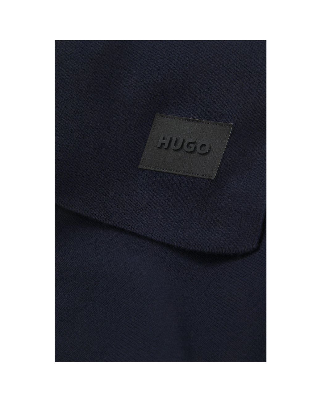 HUGO Blue Cotton Knitted Scarf With A Silicone Logo for men