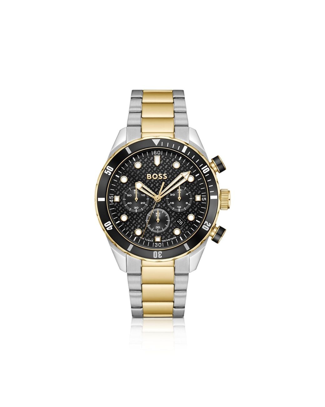 Boss Metallic Chronomatix Two-Tone Watch With Monogram-Textured Dial for men