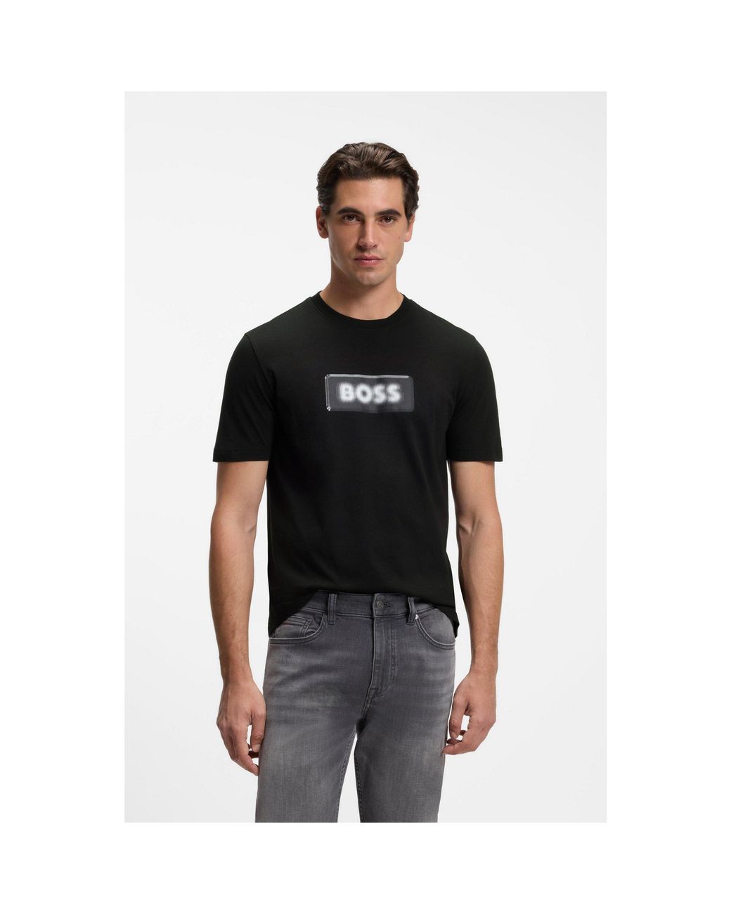 Boss Black Cotton-Jersey T-Shirt With Logo Artwork for men