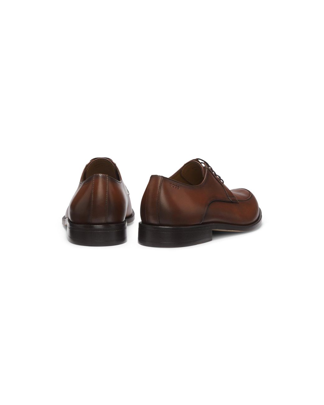 Boss Brown Leather Derby Shoes With Emed Logo for men