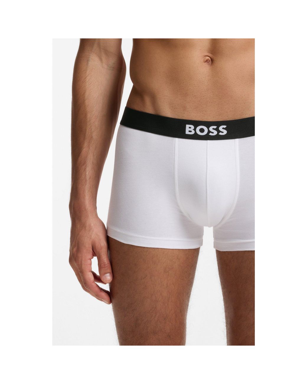 Boss White Three-Pack Of Stretch-Cotton Trunks With Logo Waistbands for men