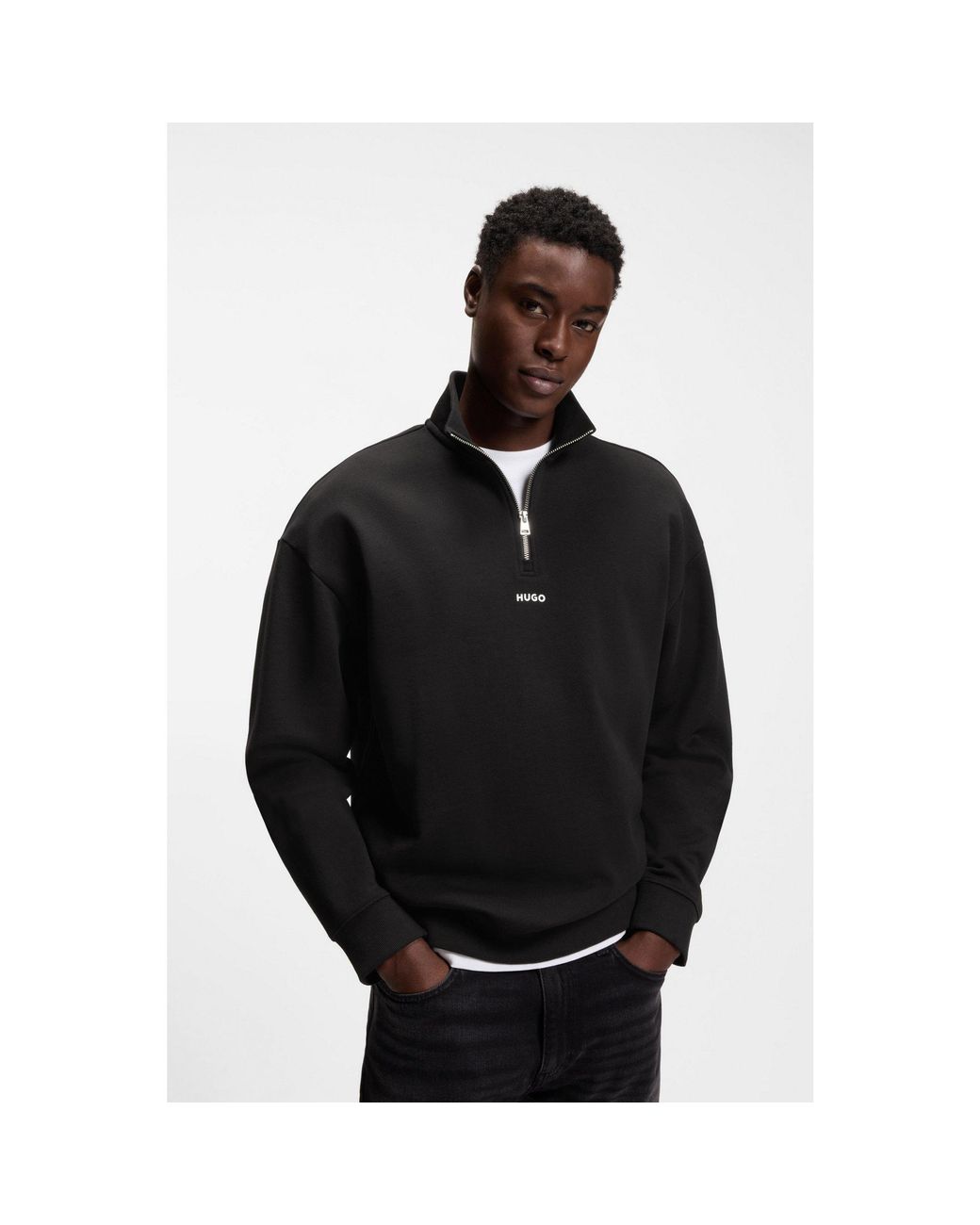 HUGO Black Cotton Sweatshirt for men