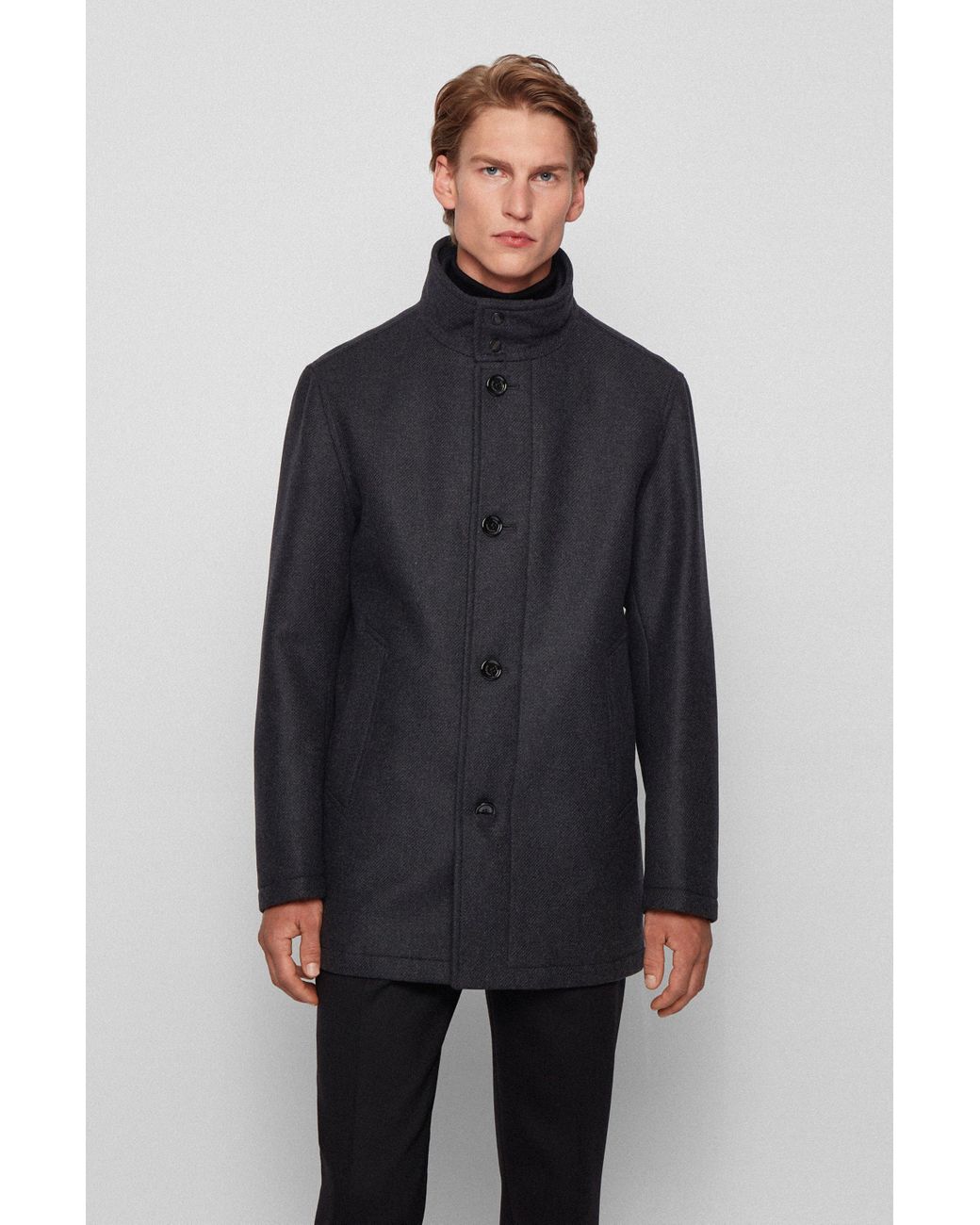 BOSS by HUGO BOSS Funnel-neck Automobile Coat In Wool-blend Twill- Light  Grey Men's Casual Jackets Size 48r in Gray for Men | Lyst