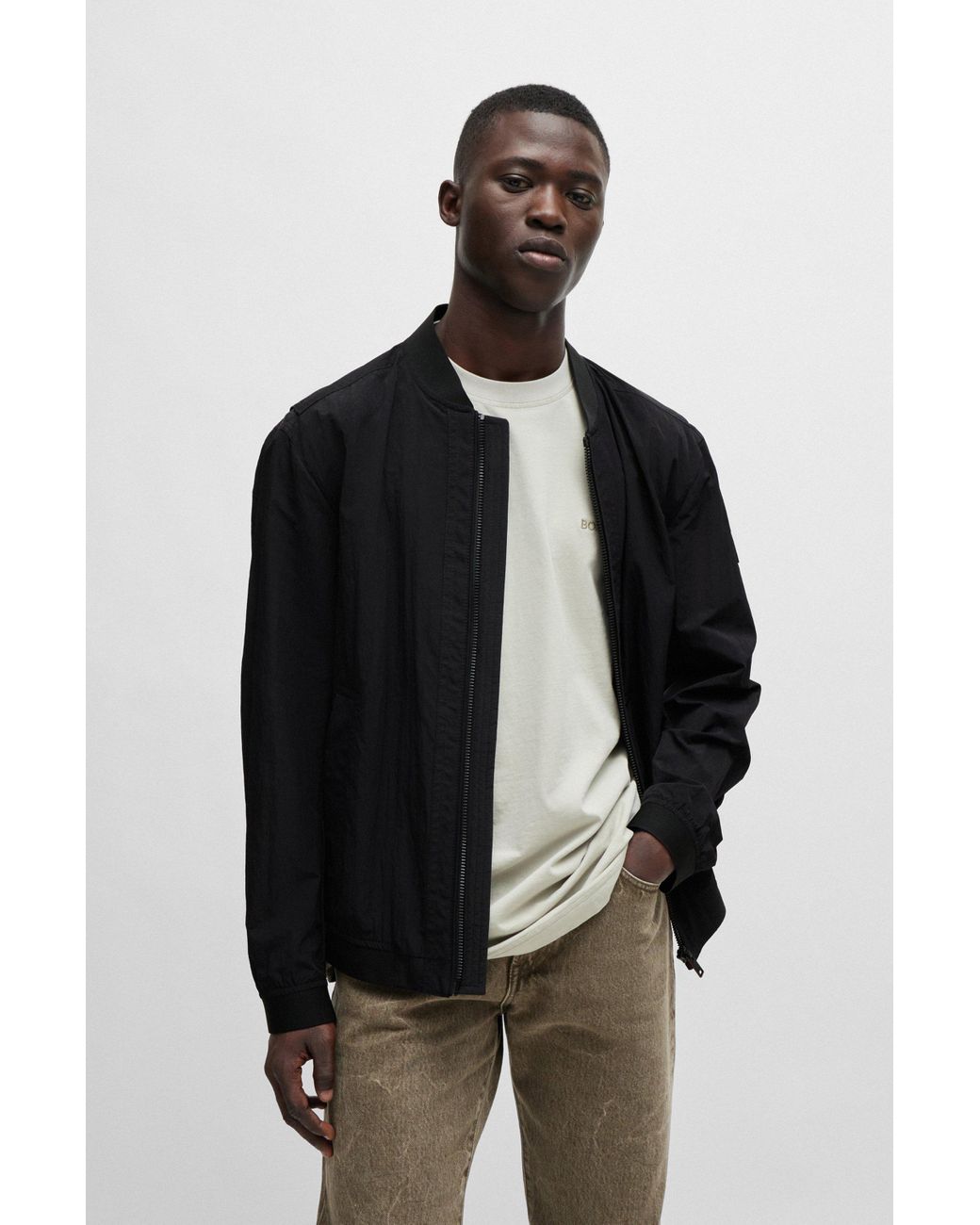 Veste deperlante en tissu froisse effet coton BOSS pour homme en coloris Noir Lyst