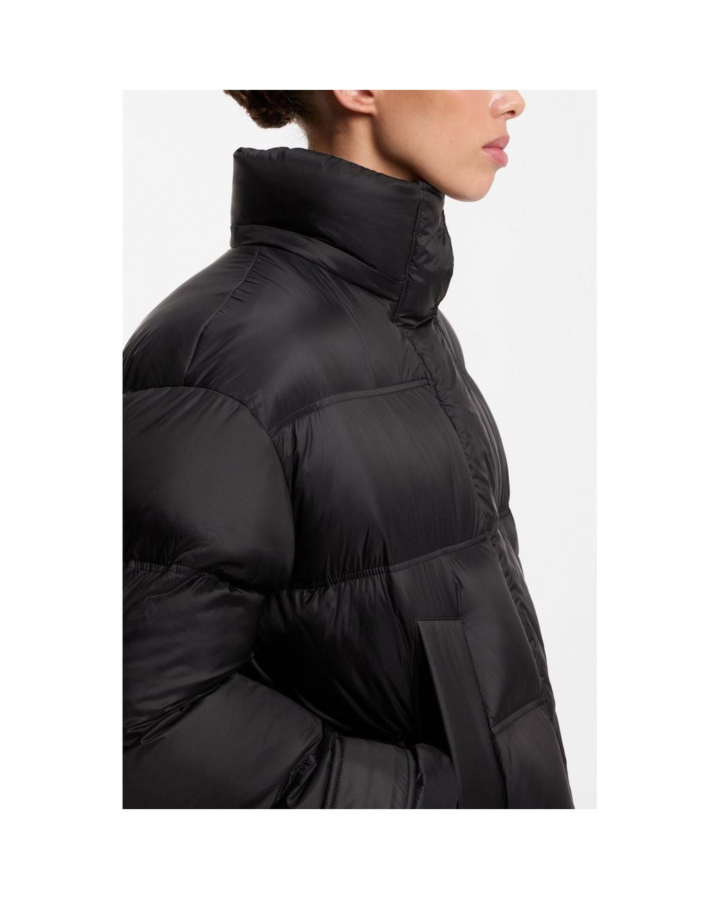 HUGO Black Long-Length Water-Repellent Puffer Jacket With Detachable Hood