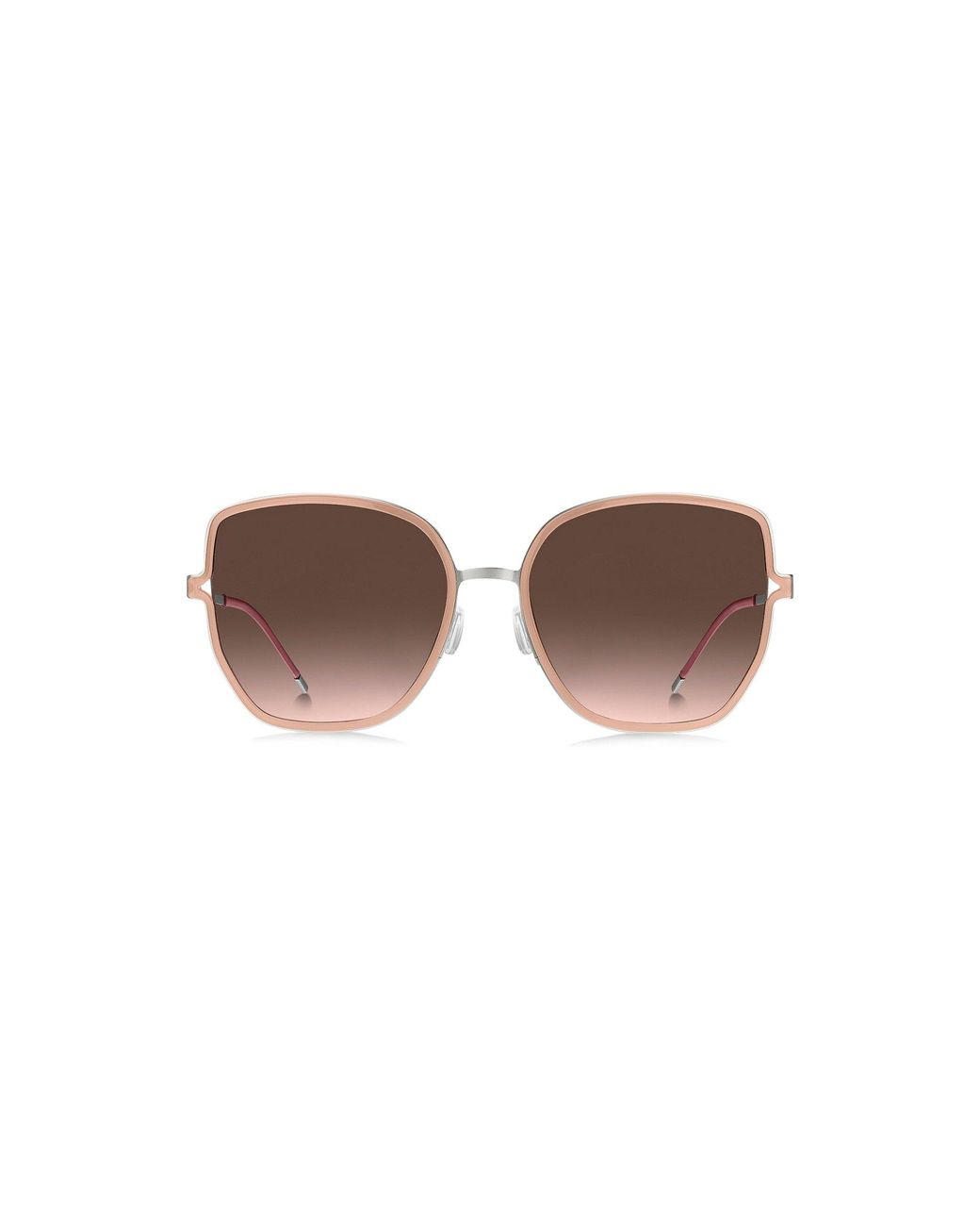 Boss White Nude-Frame Sunglasses With Forked Temples And Branded Chain