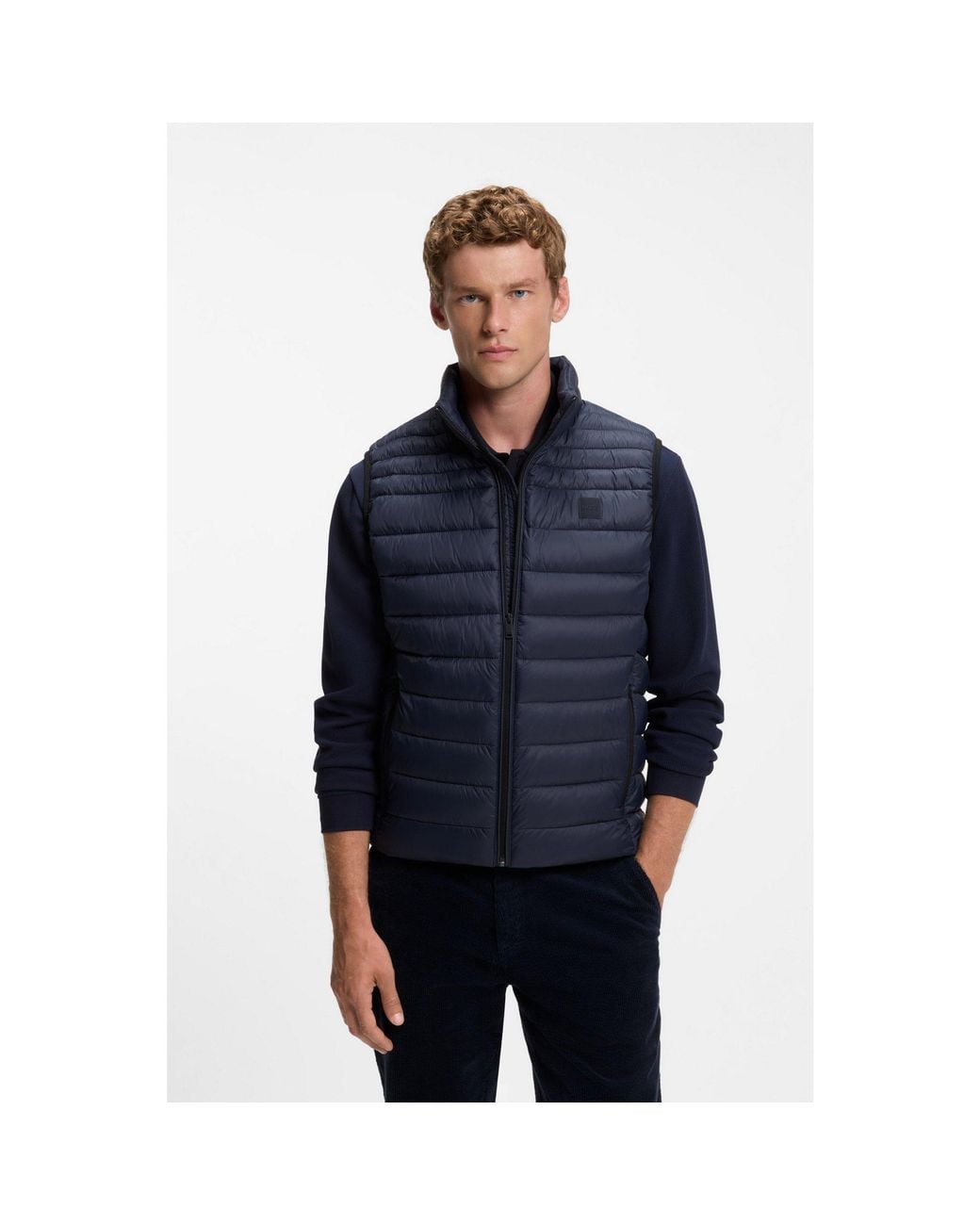 Boss Blue Water-Repellent Gilet With Logo Patch for men
