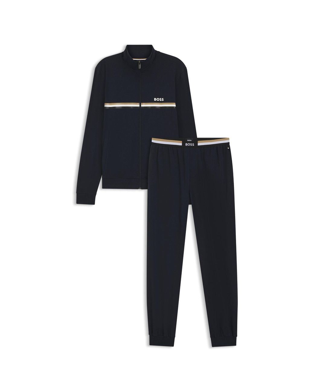 Boss Black Stretch-Cotton Tracksuit Set With Logo And Signature Stripe for men