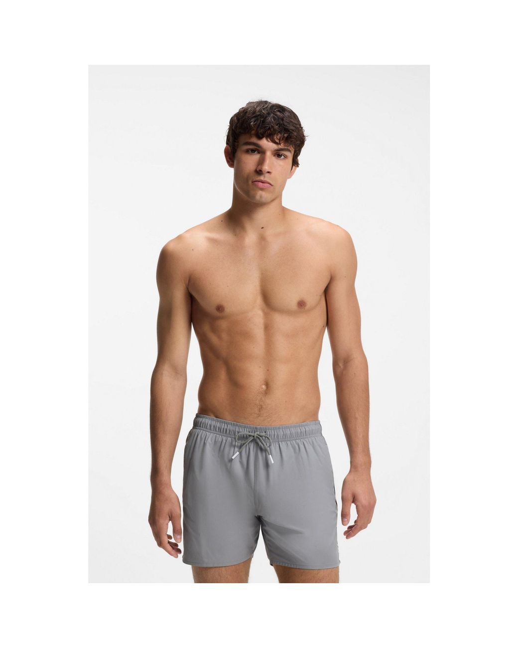 Boss White Swim Shorts With Signature Stripe And Logo for men