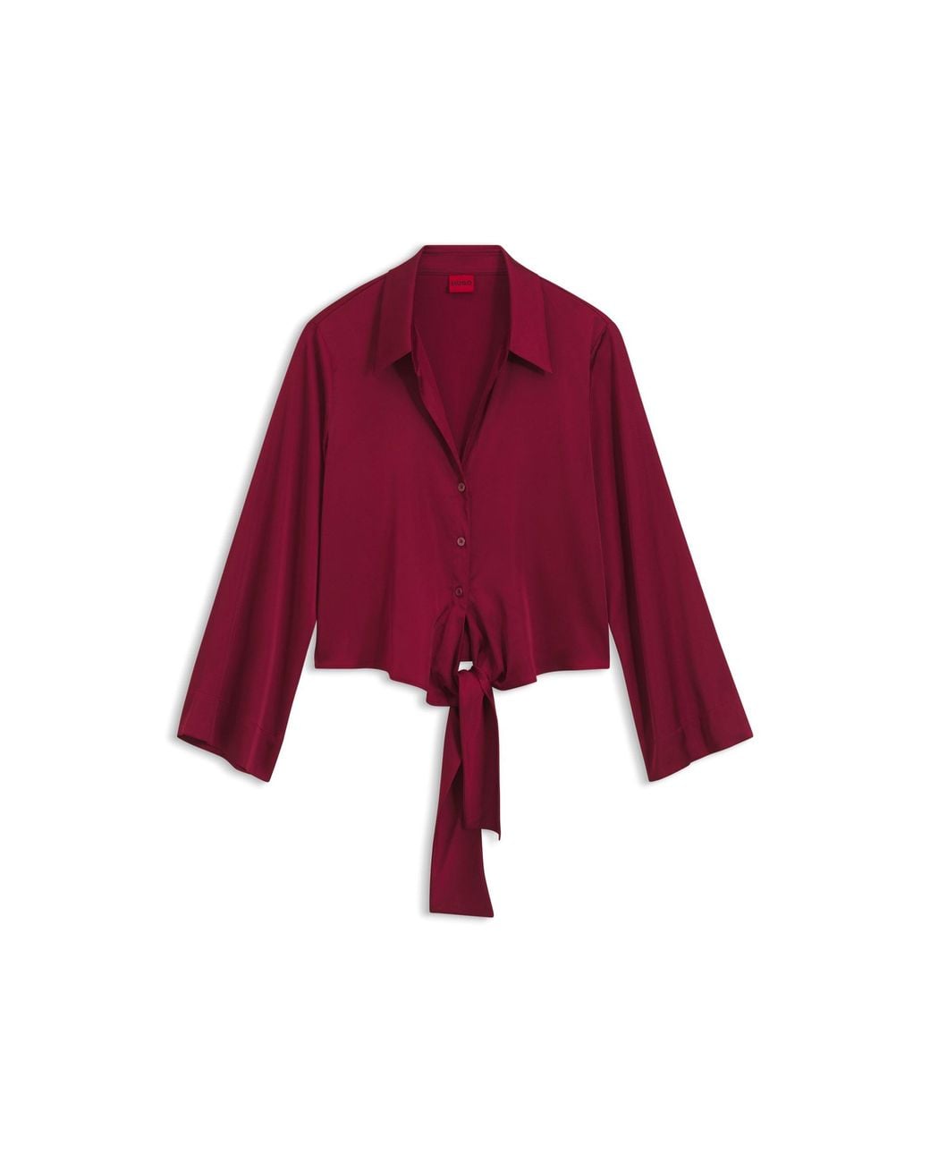 HUGO Red Tie-Front Satin Blouse
