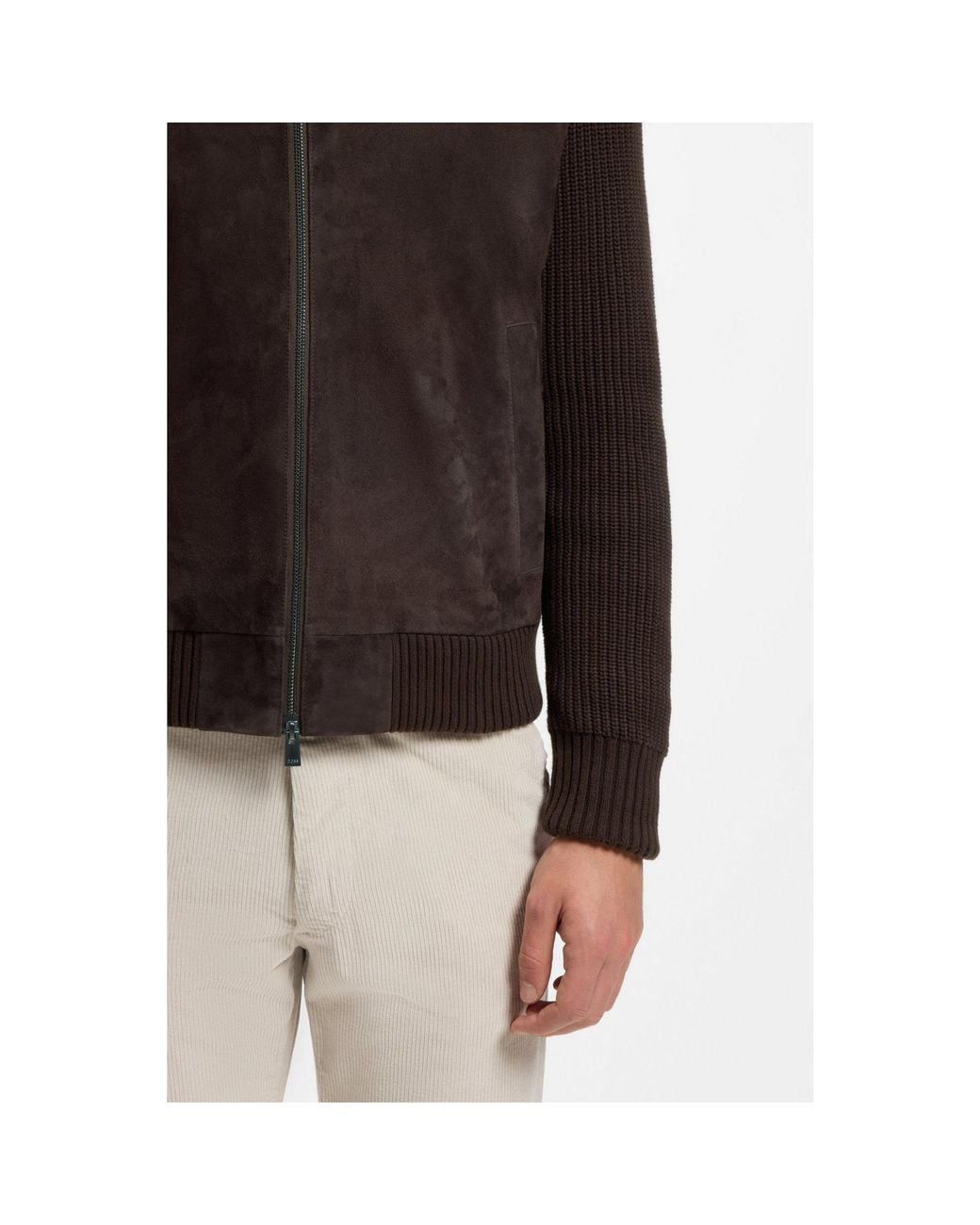 Boss Black Suede Jacket With Knitted Sleeves for men