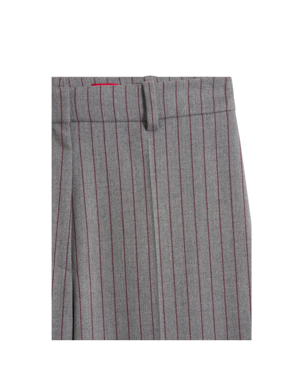 HUGO Gray Pinstripe Regular-Fit Trousers With D-Ring Detail