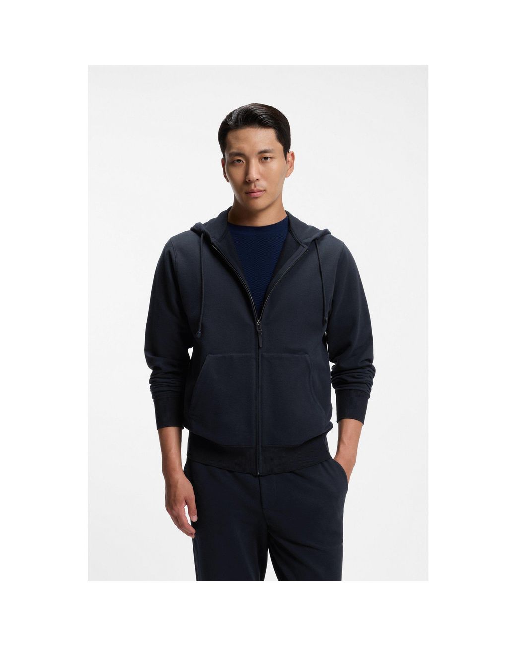 Boss Blue Wool-Blend Hoodie With Premium Alcantara Details for men