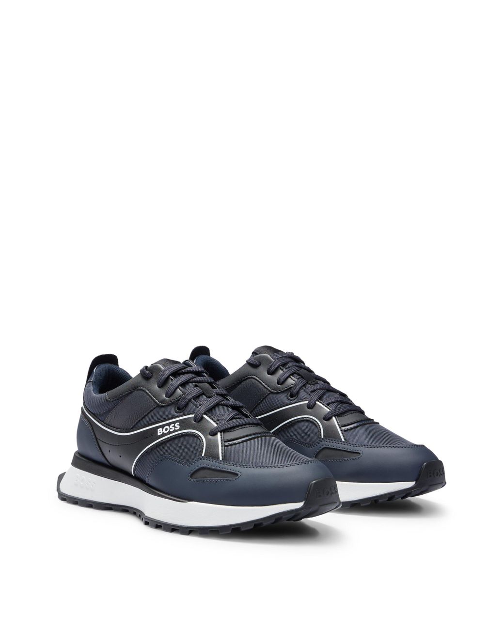 BOSS by HUGO BOSS Mixed-material Lace-up Trainers With Textured Paneling in  Blue for Men | Lyst
