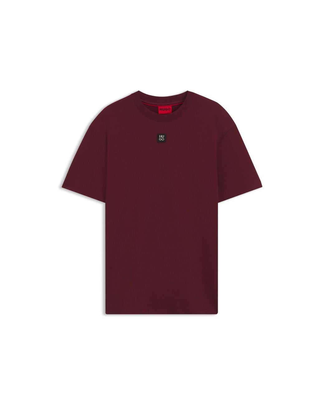 HUGO Red Interlock-Cotton T-Shirt With Metallic Stacked-Logo Badge for men