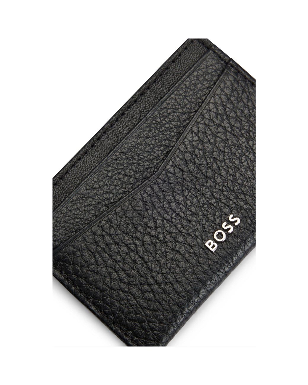 Boss Black Grained-Leather Card Holder With Metal Logo for men