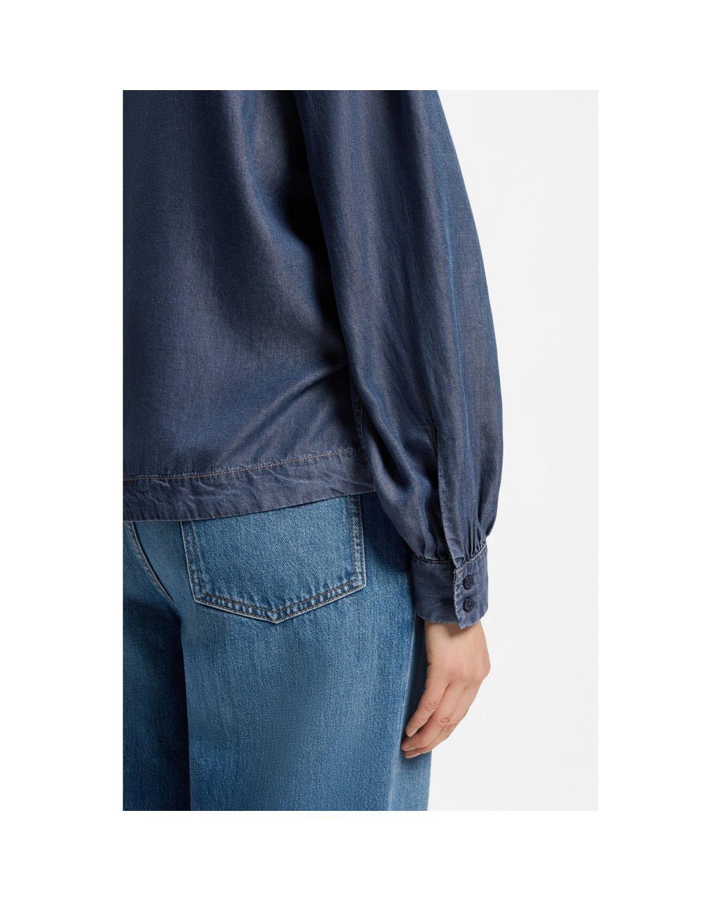 Boss Blue Denim-Look Blouse With Scarf Detail