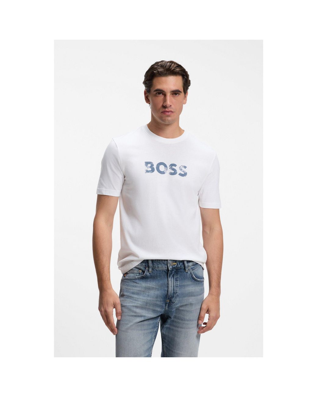 Boss White Cotton-Jersey T-Shirt With Logo Artwork for men