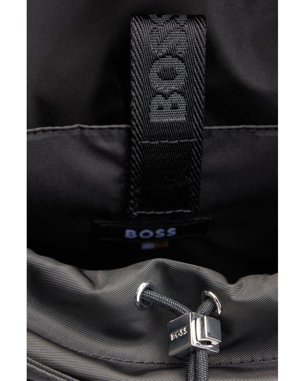 BOSS - Flap-closure backpack in recycled fabric with logo patch