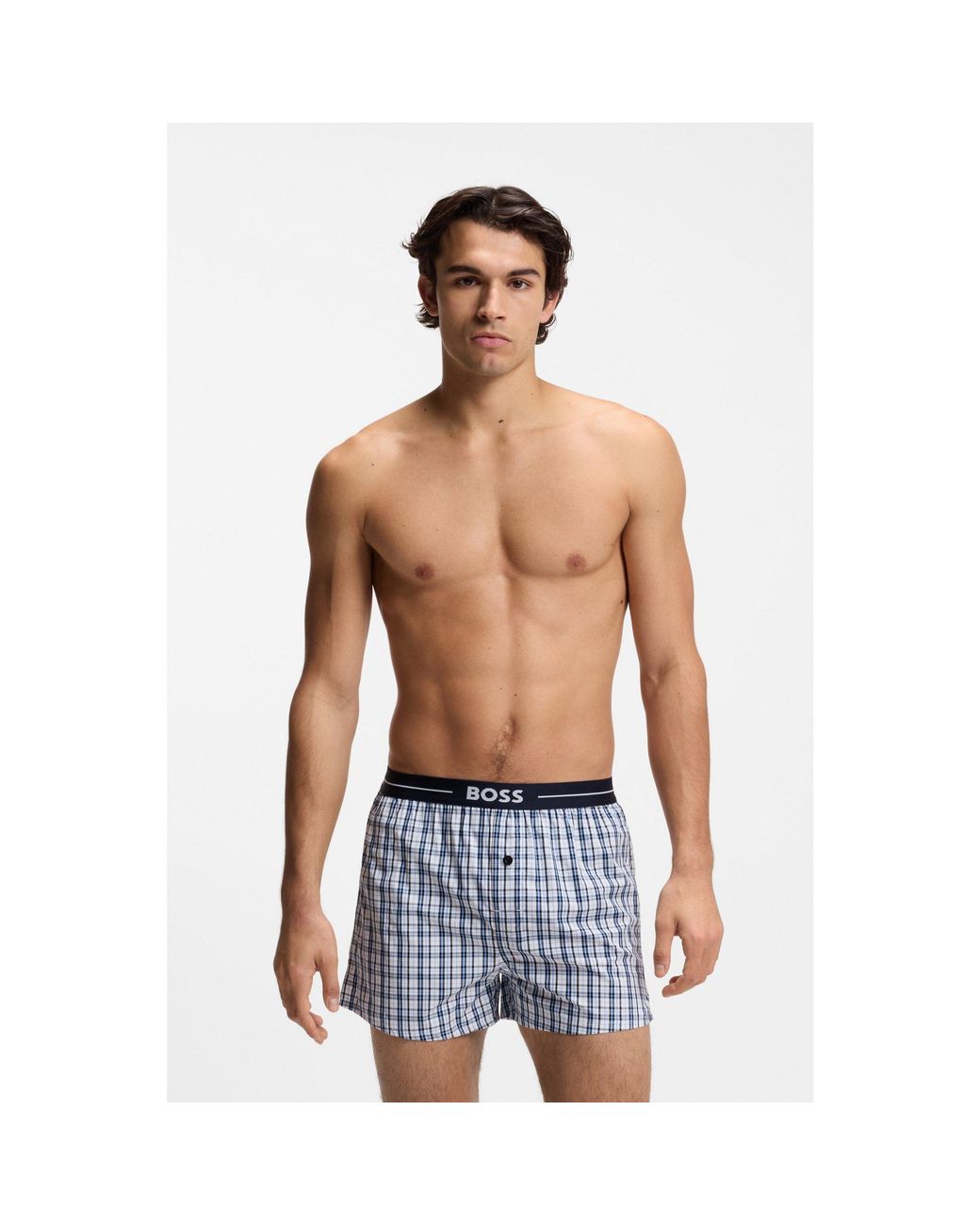 Boss Blue Two-Pack Of Cotton Pyjama Shorts With Logo Waistbands for men