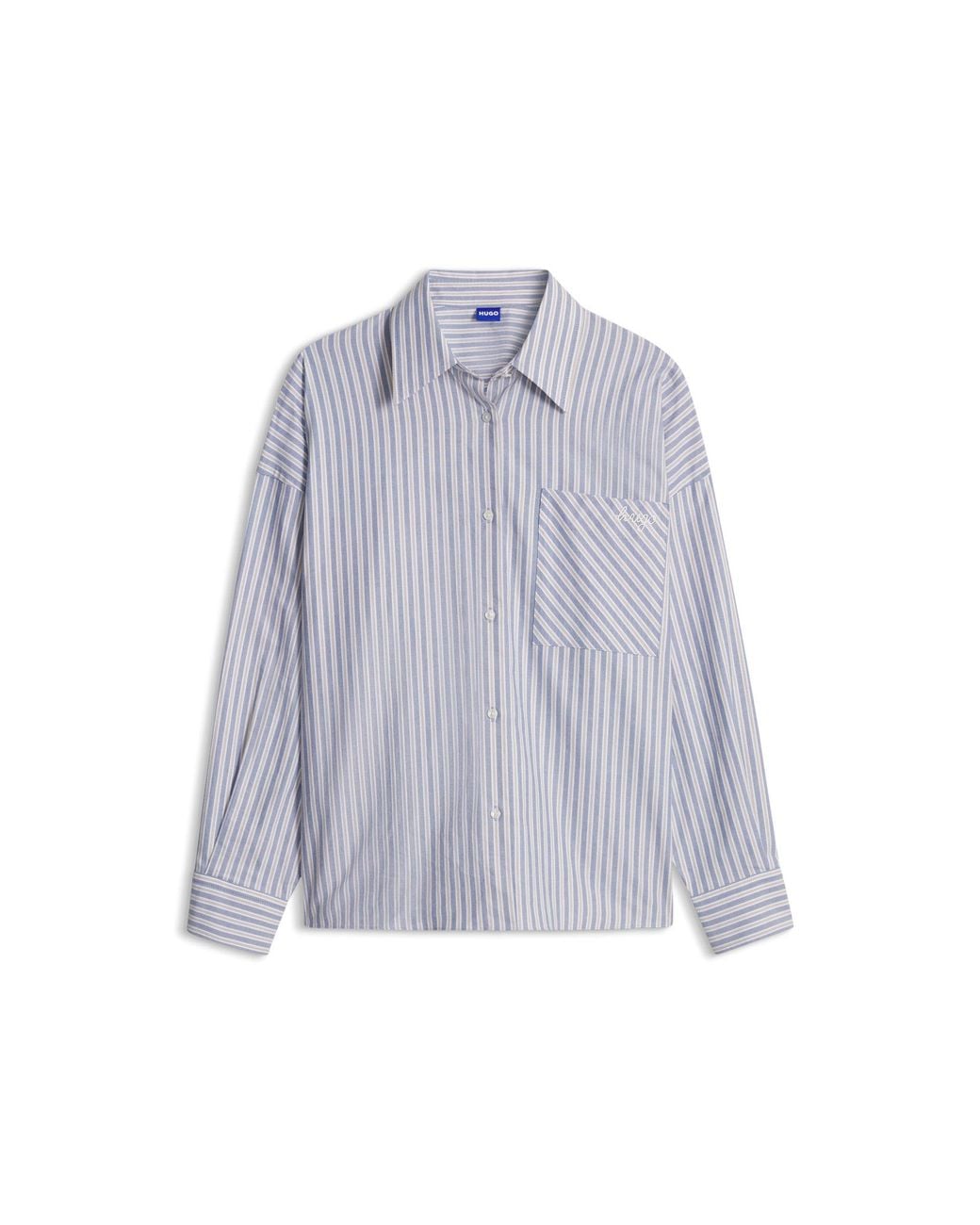 HUGO Gray Striped Cotton Blouse