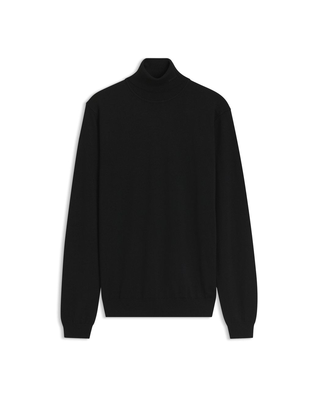 HUGO Black Merino-Wool Rollneck Sweater With Embroidered Logo for men