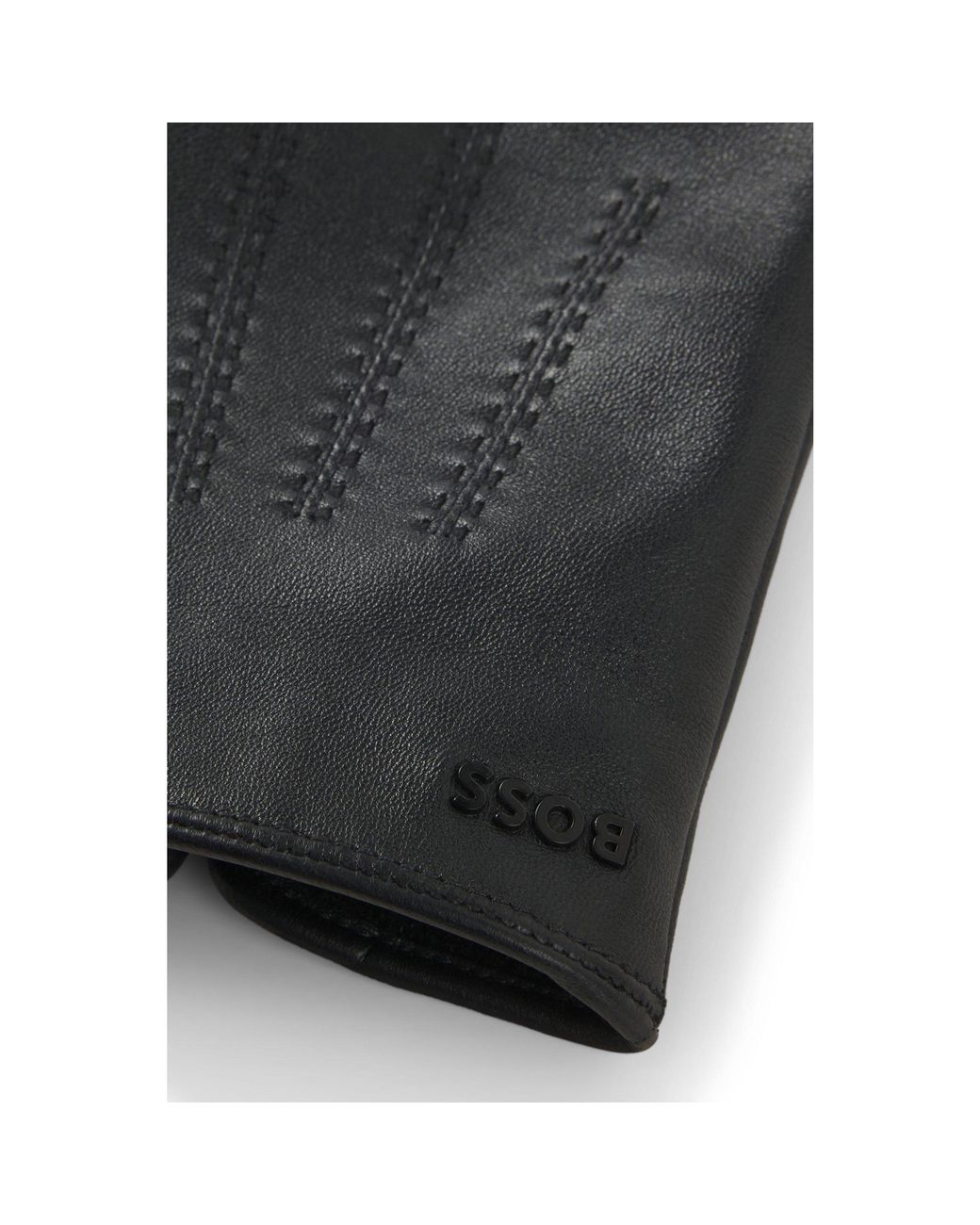 Boss Black Wool-Blend Lined Leather Gloves With Logo for men