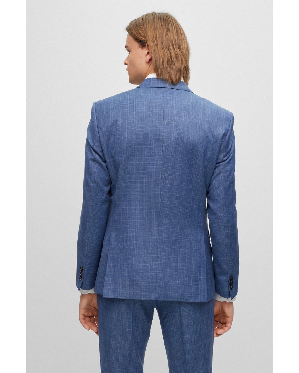 Slim-fit two-piece suit in checked virgin wool