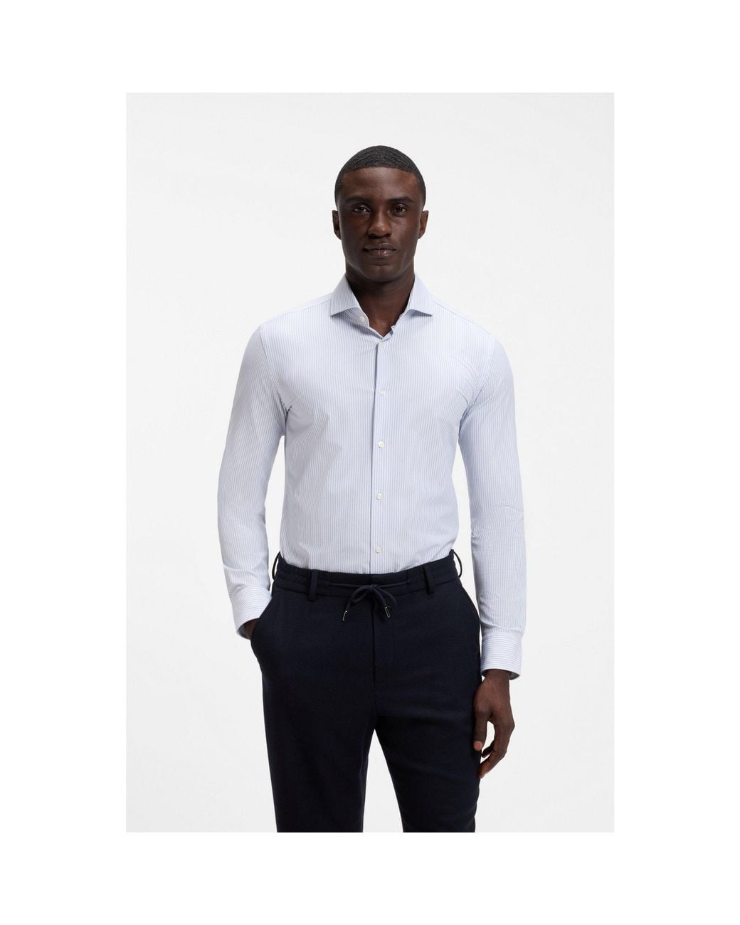 Boss White Striped Slim-Fit Business Shirt for men