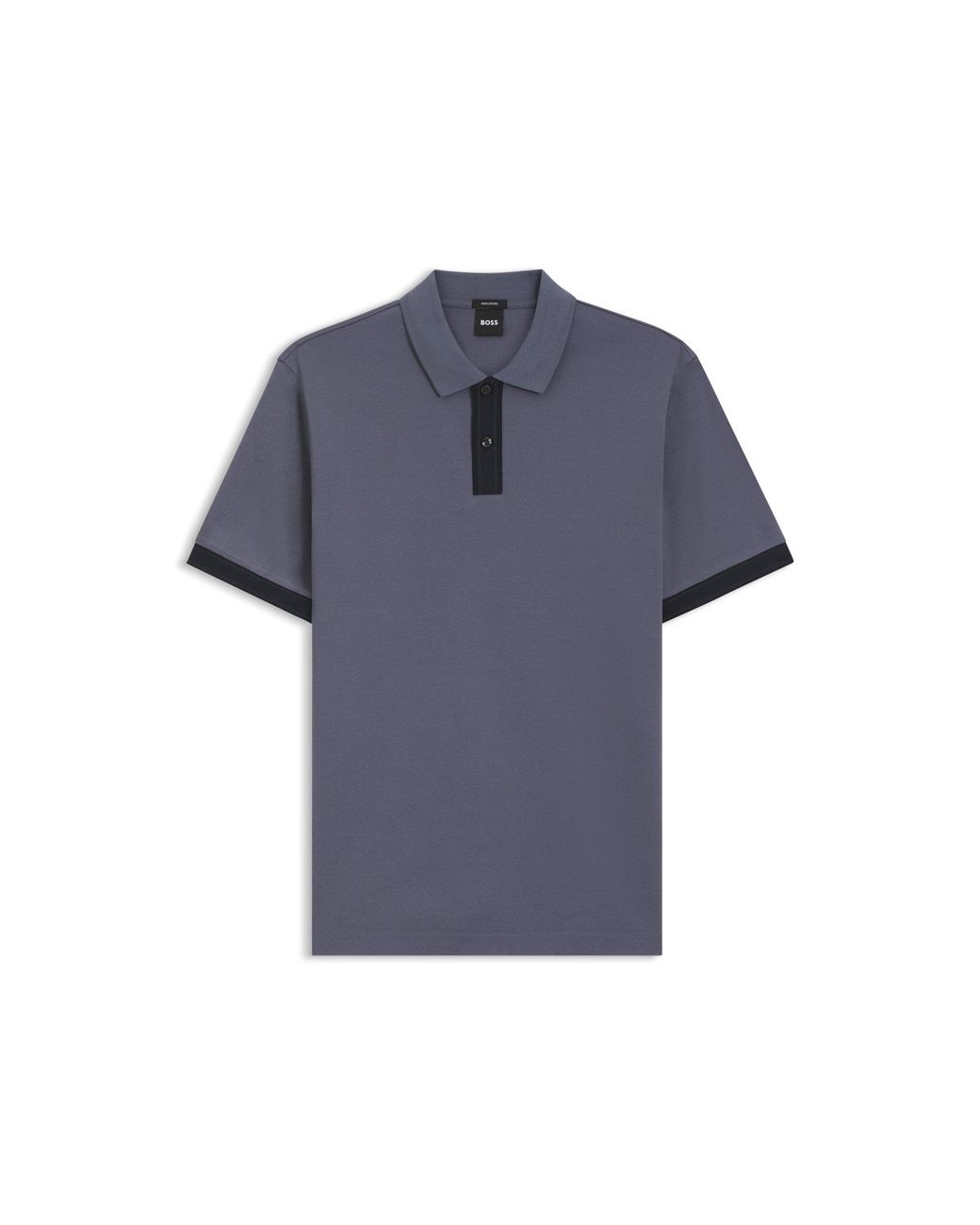 Boss Blue Mercerised-Cotton Polo Shirt With Striped Trims for men