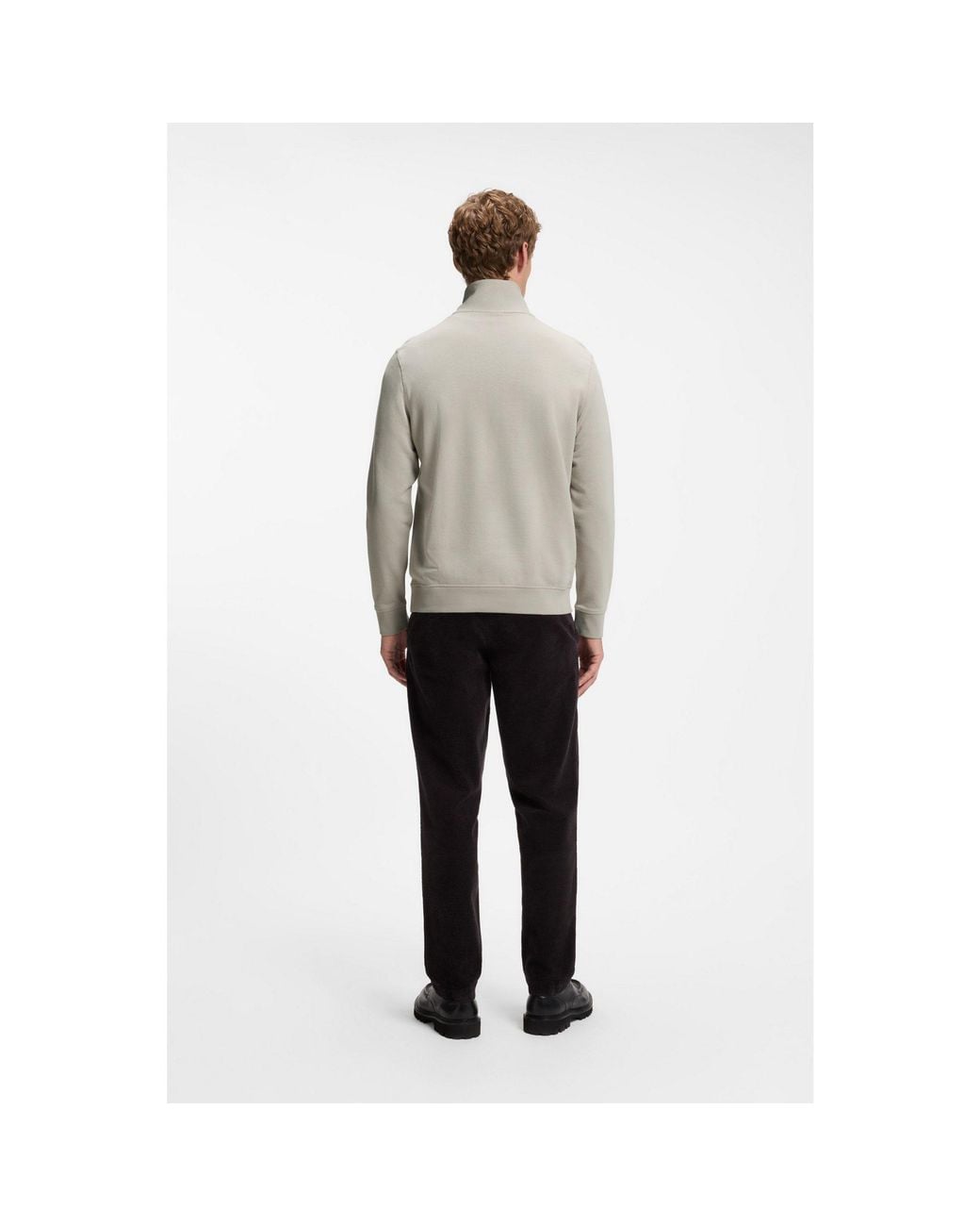 Boss Gray Cotton-Terry Sweatshirt With Zip Collar for men