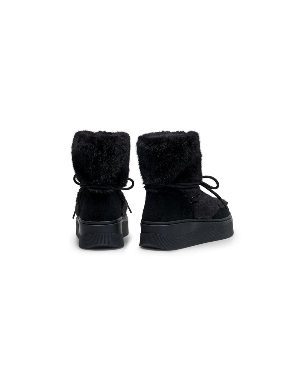 HUGO Black Platform Boots With Faux-Fur Uppers