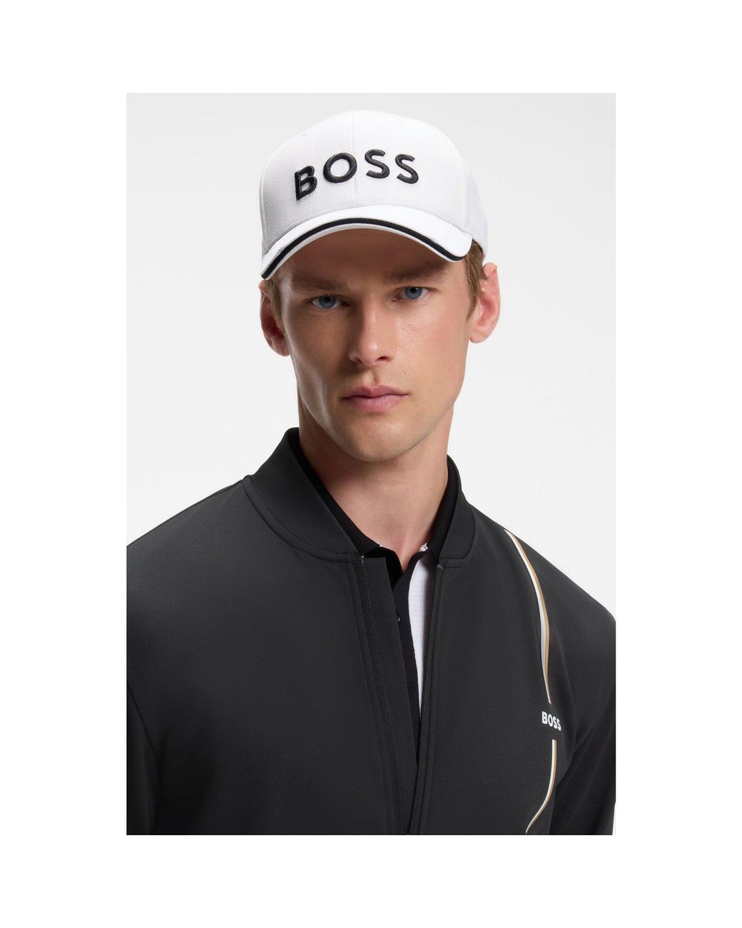 Boss White Knitted-Piqué Six-Panel Cap With Embroidered Logo for men