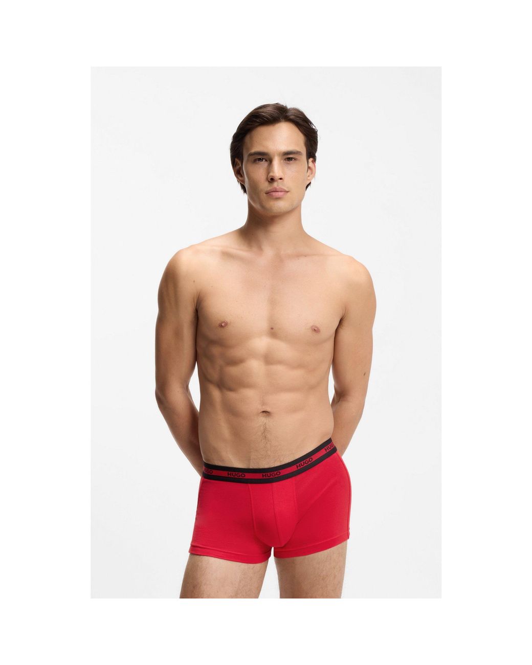 HUGO Red Three-Pack Of Stretch-Cotton Trunks With Logo Waistbands for men