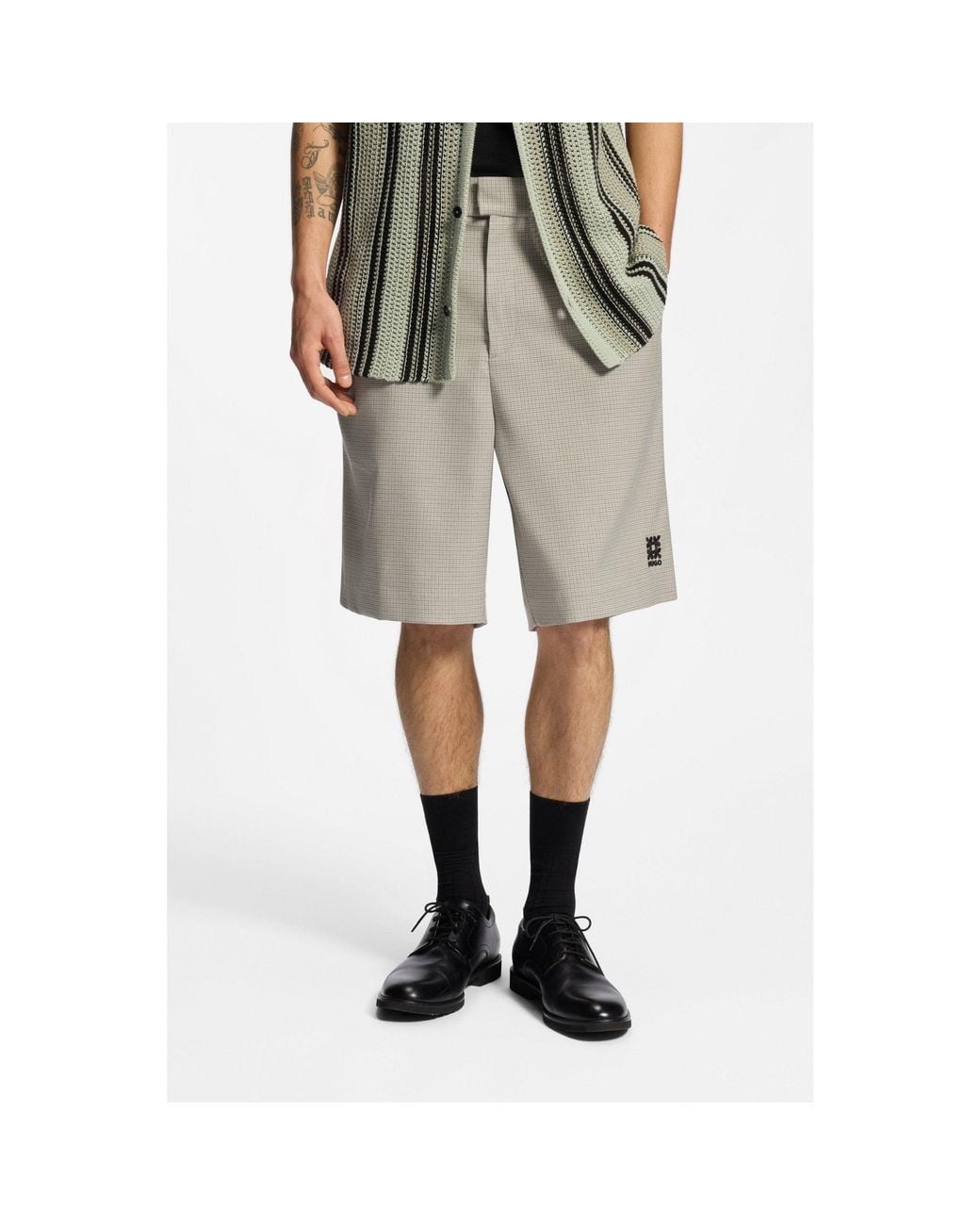 HUGO Natural Relaxed-Fit Shorts With Houndstooth Pattern for men