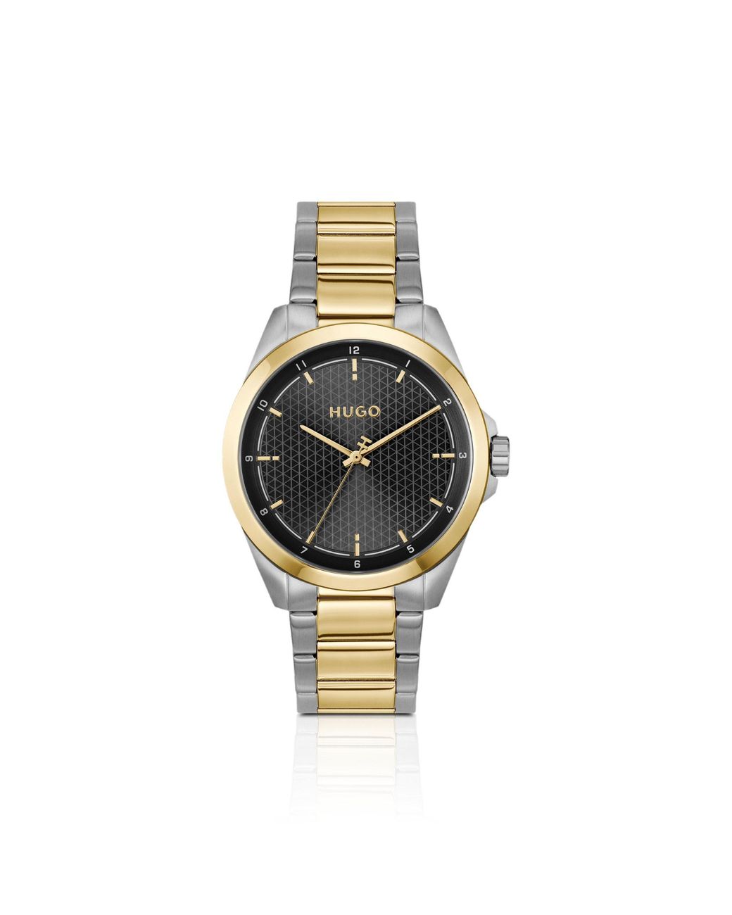 HUGO Metallic Seam Two-Tone Watch With Textured Dial for men