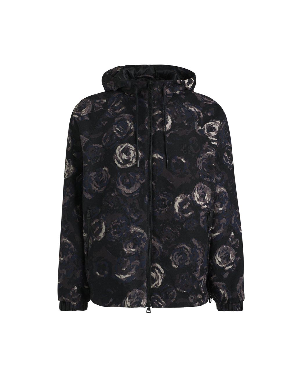 HUGO Hooded Jacket With Gothic-Rose Floral Jacquard in Black for