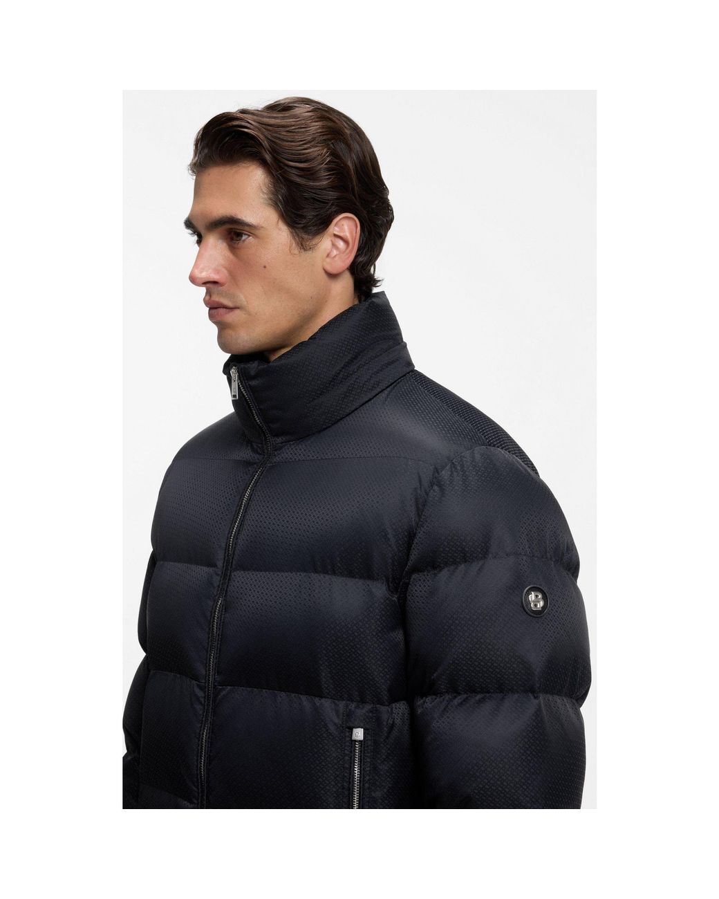 Boss Black Water-Repellent Padded Jacket With Micro-Monogram Jacquard for men