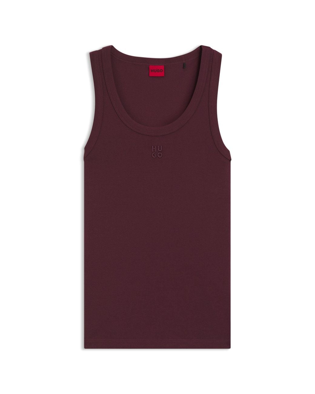 HUGO Purple Cotton-Blend Tank Top With Stacked-Logo Embroidery