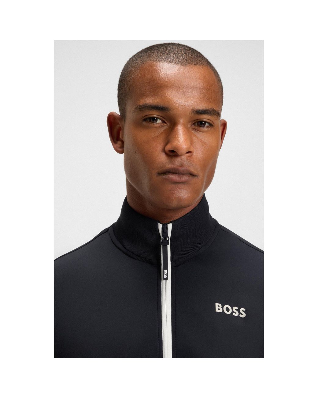 Boss Blue Equestrian Zip-Up Jacket With Signature-Stripe Trims for men