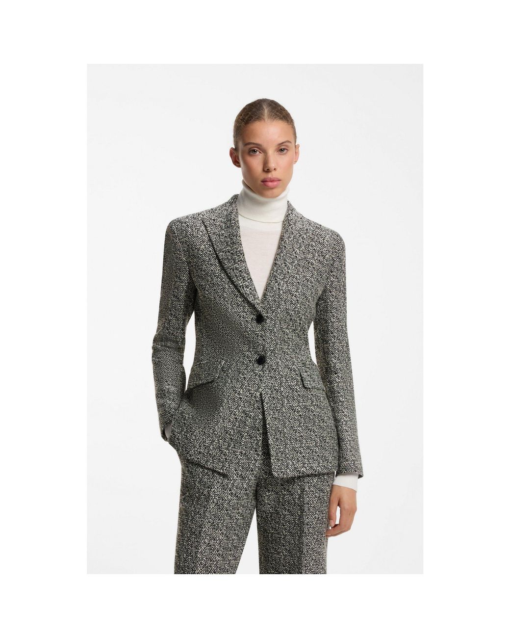 HUGO Gray Regular-Fit Blazer With Herringbone Pattern