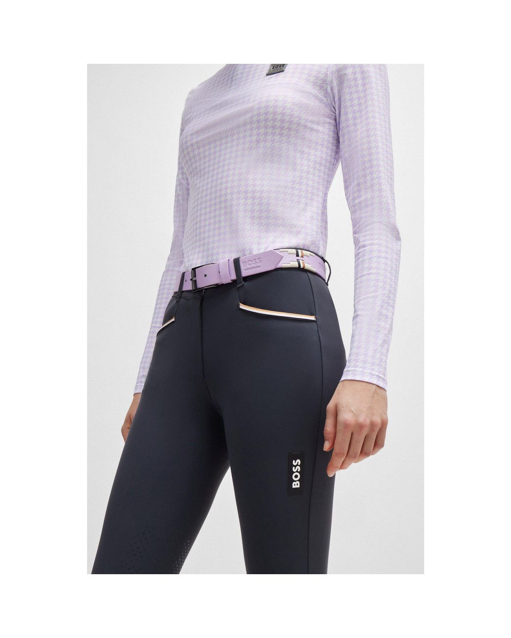 Boss Purple Equestrian Polo Belt With Embroidered Pattern