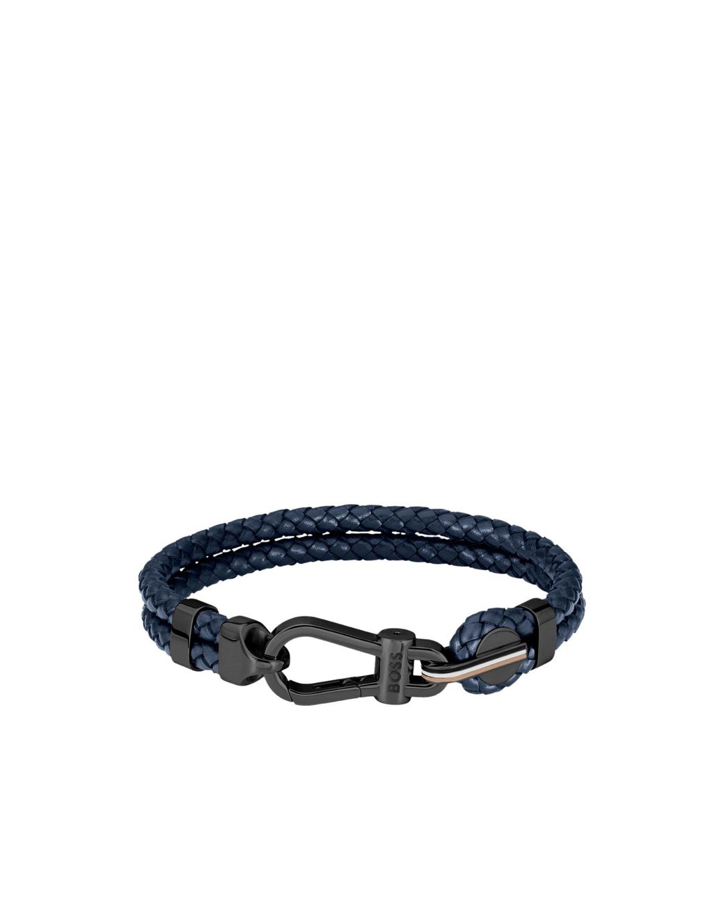 Boss Blue Braided-Leather Cuff With Carabiner Closure for men