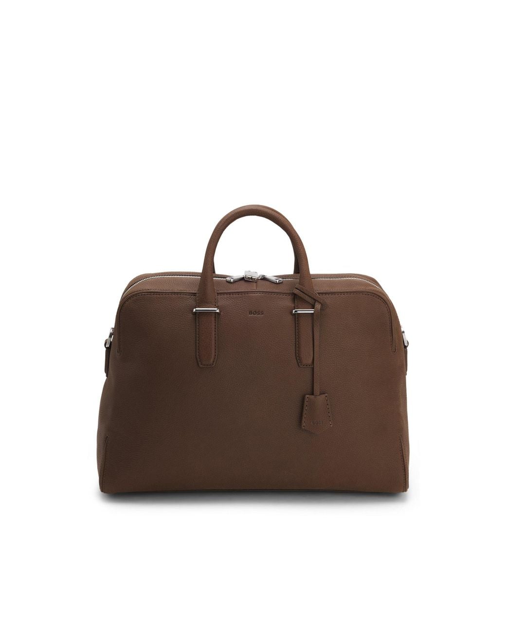Boss Brown Grained-Leather Holdall With Emed Logo for men