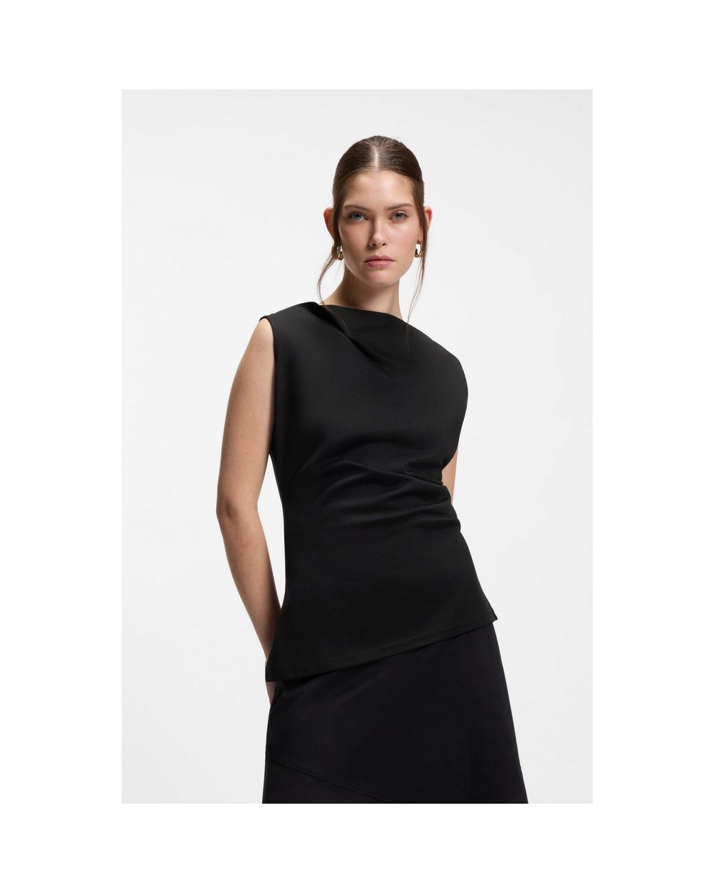 Boss Black Cowl-Neck Asymmetric Top