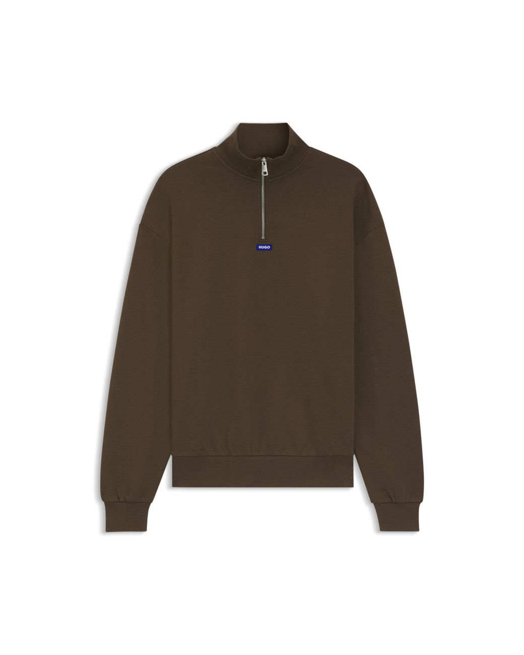 HUGO Brown Zip-Neck Cotton Sweatshirt for men