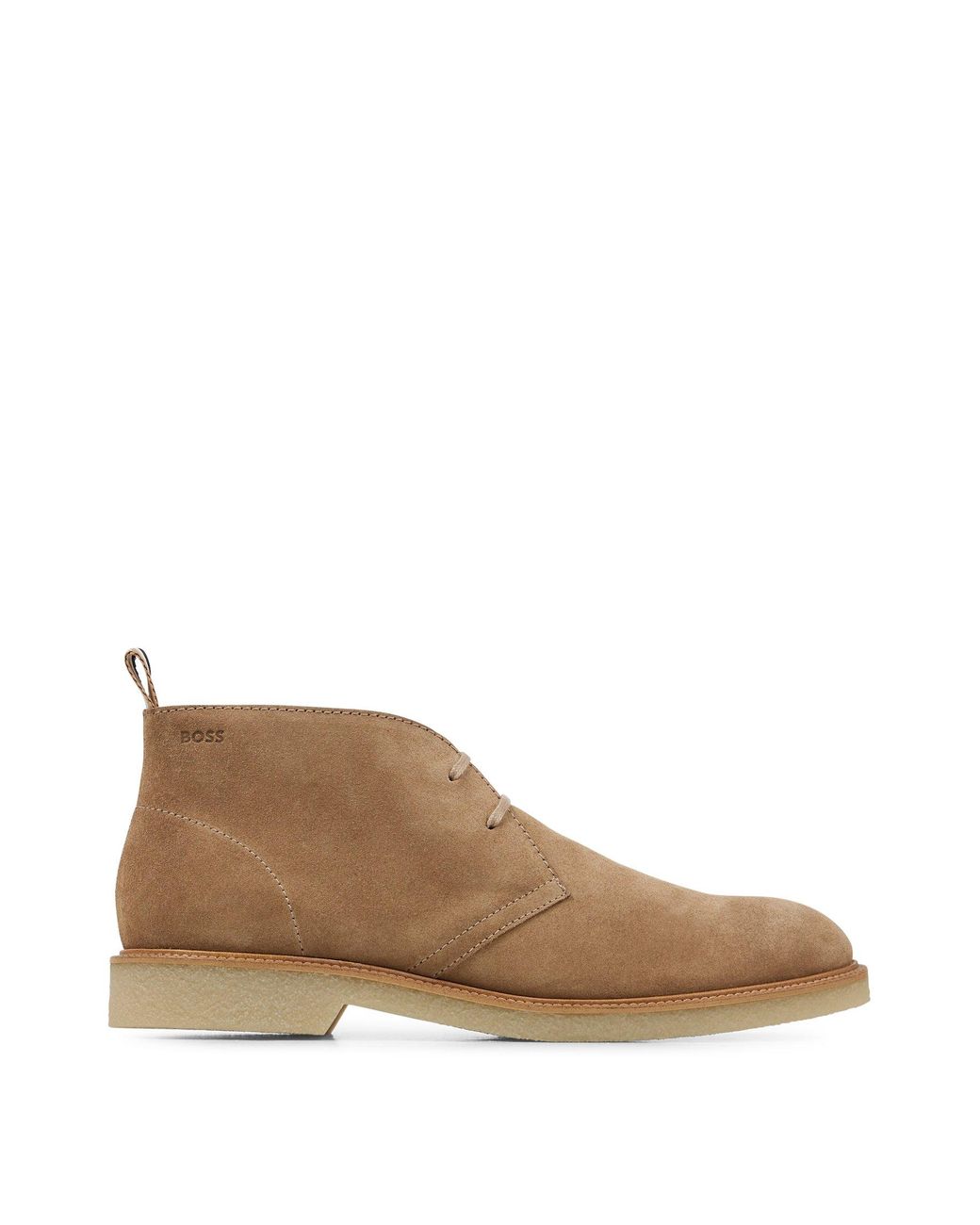 BOSS Desert Boots In Suede With Signaturestripe Pull Loop in Brown for Men Lyst UK