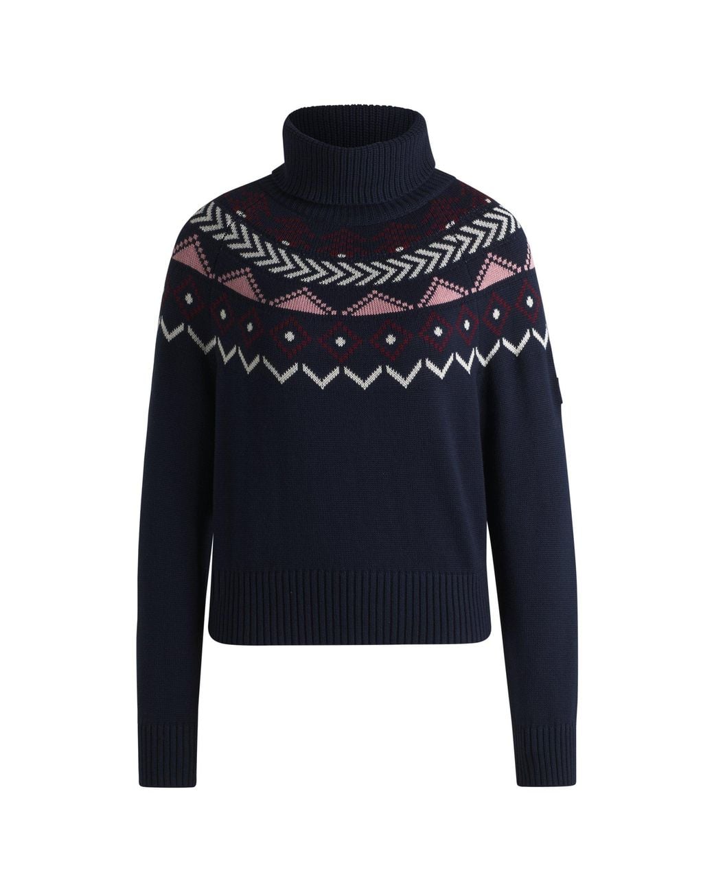 Boss Blue Equestrian Rollneck Sweater With Knitted Pattern