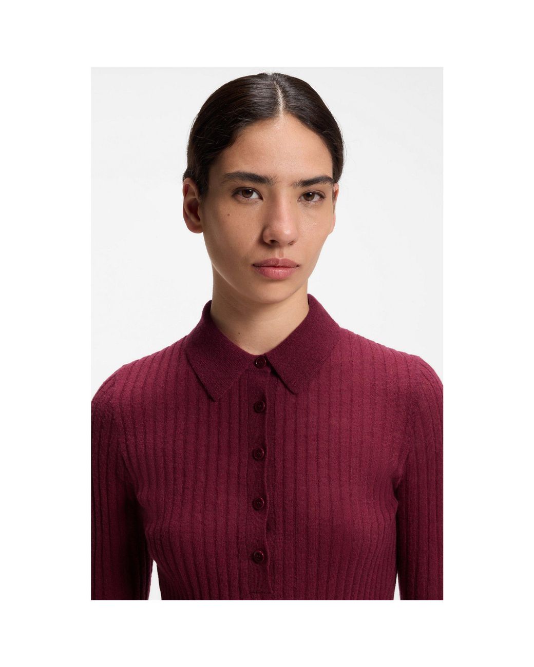Boss Red Short-Sleeved Wool-Blend Sweater With Polo Collar